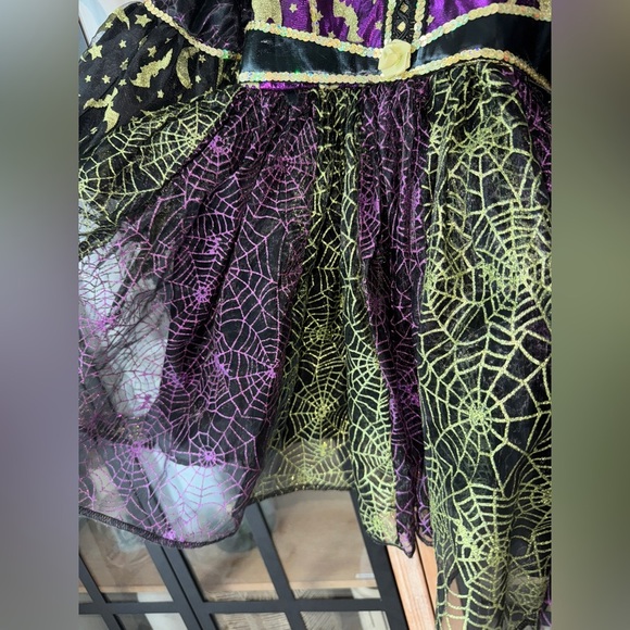 Toddler Witch costume dress glitter bats moon spiderweb halloween sequins girls - Picture 4 of 9